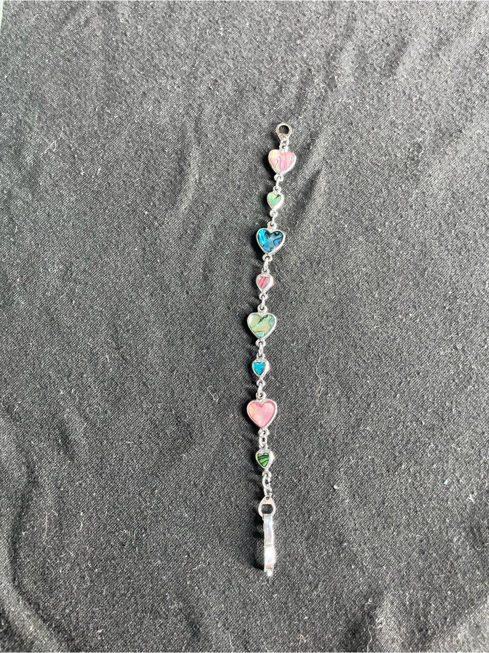 Silver Multi-Heart Charm Bracelet in Pink, Blue & Green